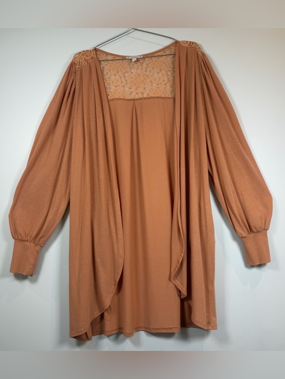 L Love Lace Yoke Open Cardigan in‎ Rust Orange